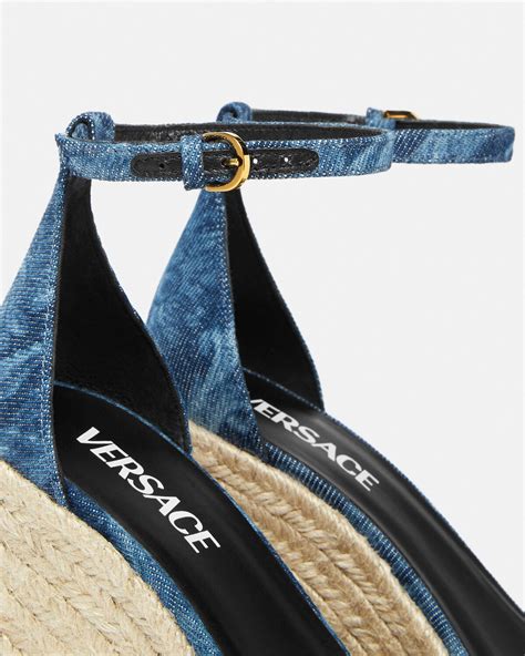 blue versace wedges|Versace laser denim sandals.